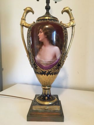 19c Rare Art Nouveau Porcelain Royal Vienna Nude Portrait Vase Urn Lamp Wegner