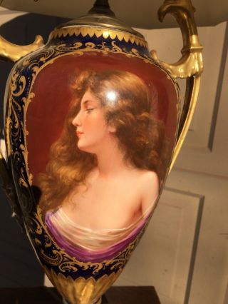 19C RARE Art Nouveau Porcelain Royal Vienna Nude Portrait Vase Urn Lamp Wegner 3