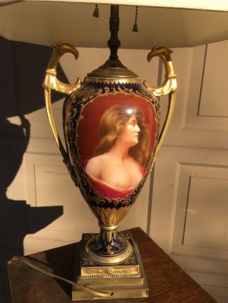 19C RARE Art Nouveau Porcelain Royal Vienna Nude Portrait Vase Urn Lamp Wegner 6