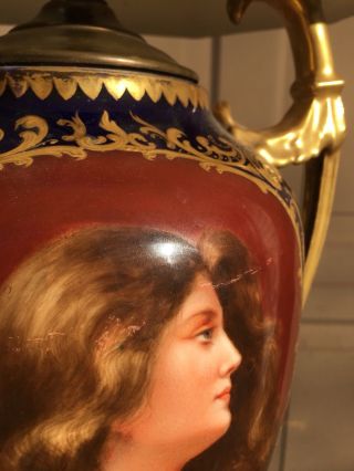 19C RARE Art Nouveau Porcelain Royal Vienna Nude Portrait Vase Urn Lamp Wegner 7