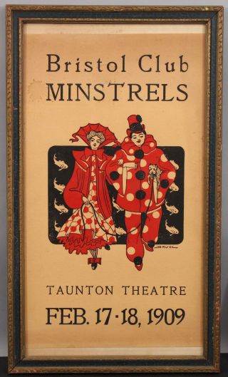 1909 Antique Bristol Club Minstrels Show Broadside Theatre Poster Print,  Davol