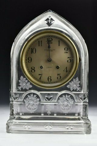 Rare Antique Chelsea Cut Crystal Mantel Clock Retailed by W W Wattles & Sons 2