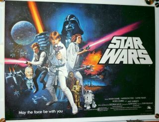 Star Wars Rare Pre - Awards British Quad 1977 On Linen Art By Tom Chantrell