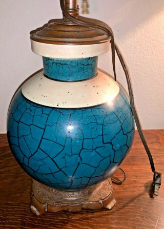 Rare Alfred Tetzschner Camark Art Pottery Green Crackle Vase Lamp