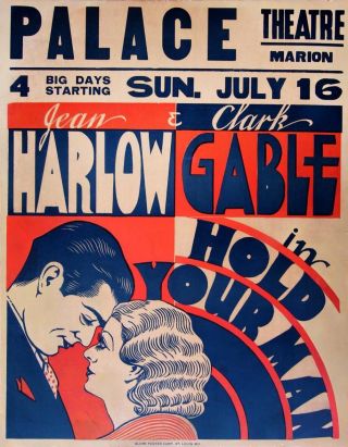 Hold Your Man (1933) Jumbo Window Card Poster Gable,  Harlow Pre - Code Drama Rare