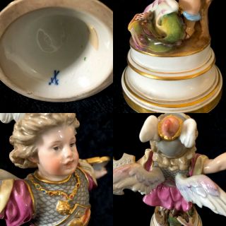 Rare Antique meissen porcelain L113 Cupid As A Hero Slaying A Dragon 11