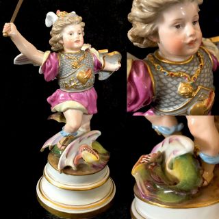 Rare Antique Meissen Porcelain L113 Cupid As A Hero Slaying A Dragon