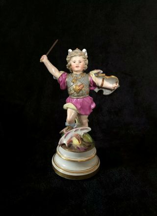 Rare Antique meissen porcelain L113 Cupid As A Hero Slaying A Dragon 2