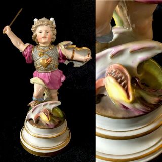 Rare Antique meissen porcelain L113 Cupid As A Hero Slaying A Dragon 3