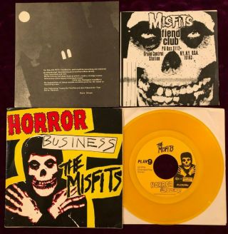 Rare 1979 The Misfits Horror Business 7 " 1st Press Yellow Vinyl Vg,  /ex Punk Kbd