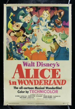 Alice In Wonderland ✯ Cinemasterpieces Disney Movie Poster Linen 1951