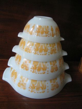 Vtg Rare Pyrex Pumpkin Orange Butterprint Amish Cinderella Mixing Bowls Set (4)