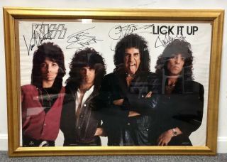 Kiss Lick It Up 24x36 Poster Signed Full Band Eric Carr Vinnie Vincent Autograph