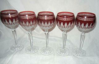 (5) 8 " Waterford Crystal Clarendon Ruby Red Wine Hocks