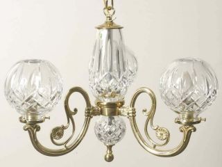 Waterford Crystal Lismore 3 Arm Polished Brass Chandelier Hanging Ceiling Light