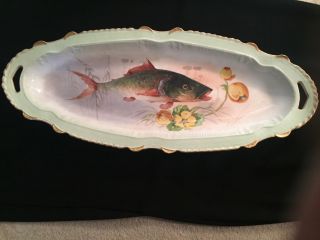 13 Pc Antique Hand Painted Limoges Fish Platter,  Plates LOVELY 2