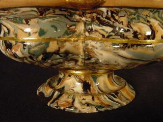 VERY RARE LARGE 1800s AGATE MASTER SALT SIGNED MINTON MOCHAWARE YELLOW WARE 3