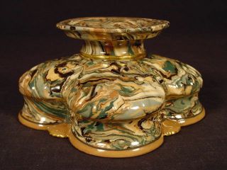 VERY RARE LARGE 1800s AGATE MASTER SALT SIGNED MINTON MOCHAWARE YELLOW WARE 8
