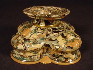 VERY RARE LARGE 1800s AGATE MASTER SALT SIGNED MINTON MOCHAWARE YELLOW WARE 9