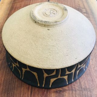 Clyde Burt signed Pedestal bowl earthenware Ceramic Pottery Mid Century MCM 3