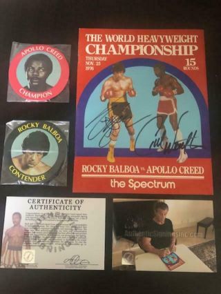 Carl Weathers & Sylvester Stallone Autographed Rocky Program Movie 1976 2