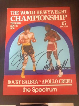 Carl Weathers & Sylvester Stallone Autographed Rocky Program Movie 1976 3