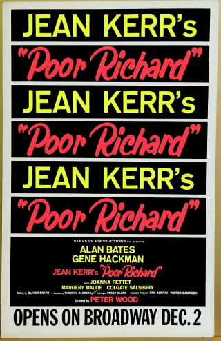 Triton Offers 1964 Broadway Poster Poor Richard Alan Bates Gene Hackman