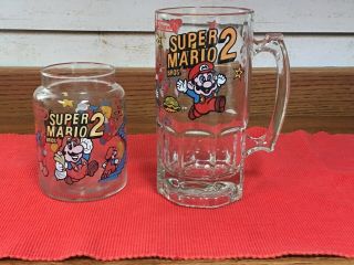 1989 Mario Bros 2 Glass Tall Mug Cup Nintendo And Jar