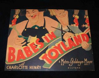 Rare 1934 Babes In Toyland Stan Laurel & Oliver Hardy 11 " X14 " Window Lobby Card