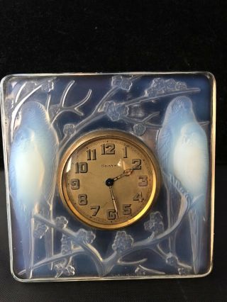 Rare Signed Rene Lalique France (1860 - 1945) Clock Inseparables Opalescent 1920s