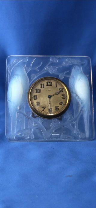 Rare Signed Rene Lalique France (1860 - 1945) Clock Inseparables Opalescent 1920s 5