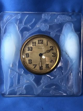Rare Signed Rene Lalique France (1860 - 1945) Clock Inseparables Opalescent 1920s 6