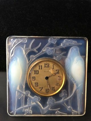 Rare Signed Rene Lalique France (1860 - 1945) Clock Inseparables Opalescent 1920s 7