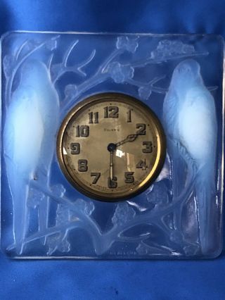 Rare Signed Rene Lalique France (1860 - 1945) Clock Inseparables Opalescent 1920s 9