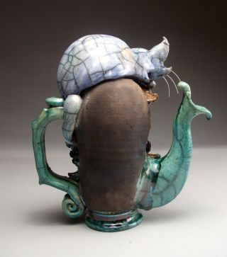 Face Jug Allergy Cat Teapot Folk Art Pottery sculpture by Mitchell Grafton 12