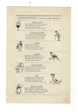 Tony Sarg ' s Marionettes in Rip Van Winkle leaflet See Scan Puppetized G Mitchell 2