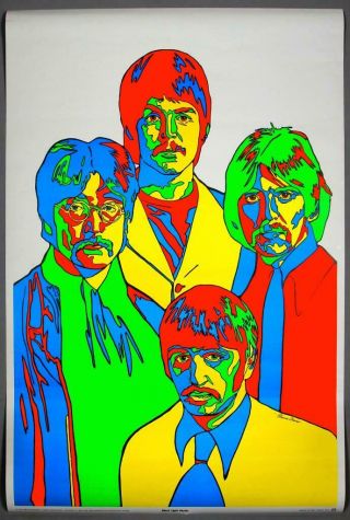 The Beatles - Mega Rare Vintage 1967 Blacklight Poster By Glenn Davis