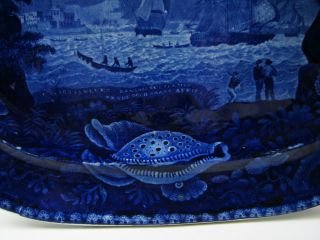 Antique American Historic Dark Blue Staffordshire Platter with Ships,  Shell Brd. 4