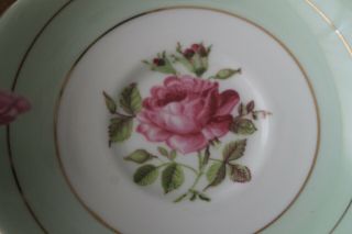 Paragon Cabbage Rose Handle Green Gold Teacup Tea Cup Saucer Flower Center 4