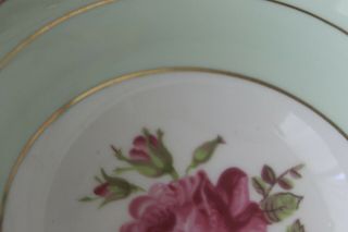 Paragon Cabbage Rose Handle Green Gold Teacup Tea Cup Saucer Flower Center 8