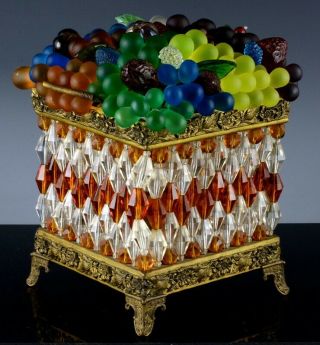 Superbc1920 Art Deco Czech Bohemian Crystal Beaded Glass Fruit Basket Table Lamp