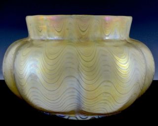 Rare Large C1902 Signed Loetz Antigon Gold Aurene Bohemian Art Glass Vase