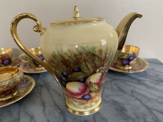 Vintage Aynsley Fruit Orchard Coffee Pot,  Sugar,  4 Cups,  5 Saucers - 6