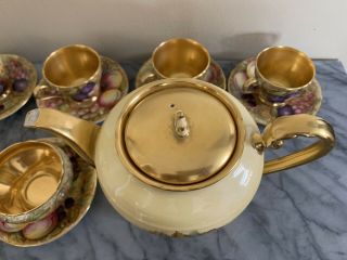 Vintage Aynsley Fruit Orchard Coffee Pot,  Sugar,  4 Cups,  5 Saucers - 9