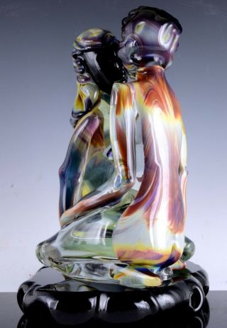 INCREDIBLE VERY LARGE DINO ROSIN CALCEDONIA MURANO YOUNG LOVERS GLASS SCULPTURE 2