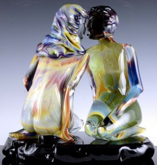 INCREDIBLE VERY LARGE DINO ROSIN CALCEDONIA MURANO YOUNG LOVERS GLASS SCULPTURE 3