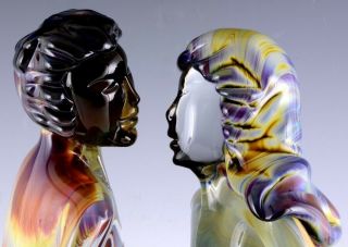 INCREDIBLE VERY LARGE DINO ROSIN CALCEDONIA MURANO YOUNG LOVERS GLASS SCULPTURE 5