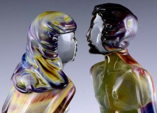 INCREDIBLE VERY LARGE DINO ROSIN CALCEDONIA MURANO YOUNG LOVERS GLASS SCULPTURE 7