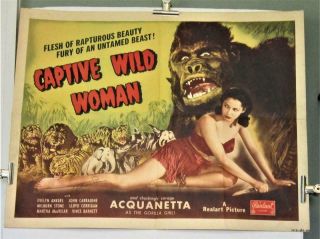 1948 Rerelease Captive Wild Woman Half - Sheet Acquanetta Signed By Milburn Stone