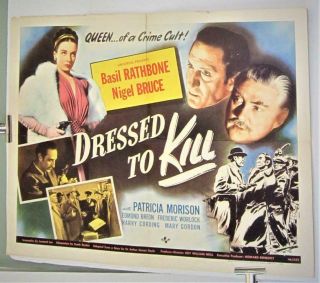 1946 Dressed To Kill Half - Sheet Sherlock Holmes Basil Rathbone Nigel Bruce